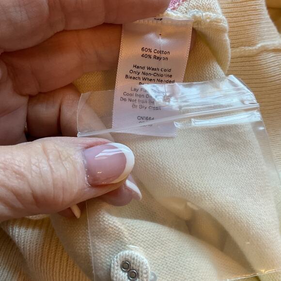 Talbots Argyle Ivory & Pink w/Sequins Button Front Sweater 1X - Picture 5 of 6